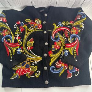 Rare VTG Irene Haugland Vrikke Norwegian 100% Wool Sweater Small Cardigan Flaw